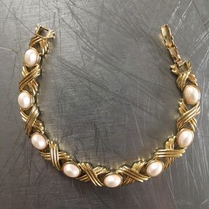Gold and pearl vintage costume bracelet